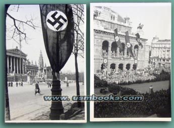 Vienna opera decorated with huge Nazi swastika banners