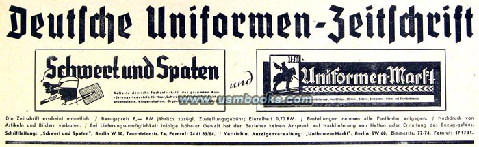 Nazi Uniform Manufacturer Magazines DUZ
