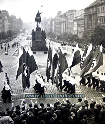 Swastika flags on Wenceslas Square in Prague