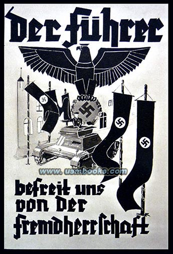 Hitler liberated Germany, swastika banners