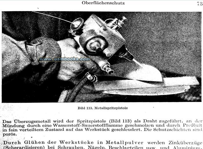 spraying powdered metal on Nazi airplanes 