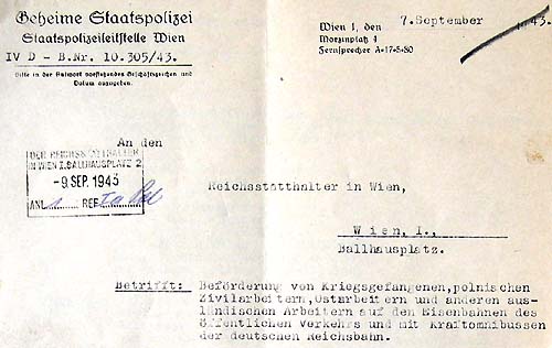 Gestapo letter to Gauleiter and Reichsstatthalter Baldur von Schirach