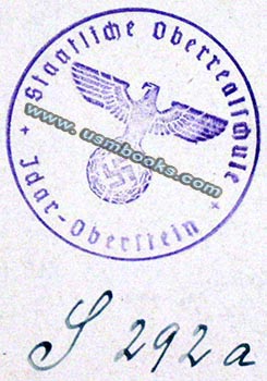 Idar-Oberstein eagle and swastika school stamp