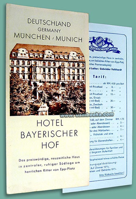 Hotel Bayerischer Hof Munich brochure and price list 1935