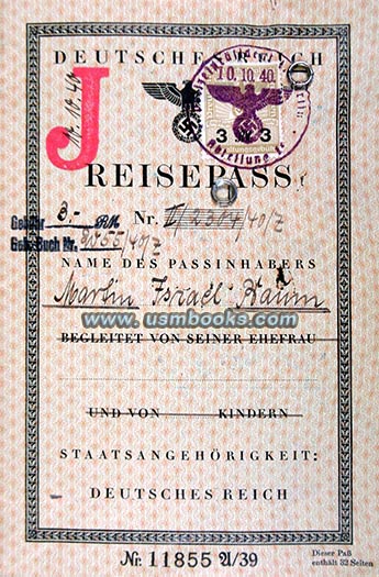 1940 J gestempelteReisepass,Martin Israel Baum