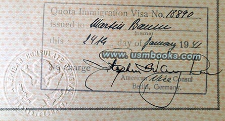 American Quota Immigration Visa No. 18890