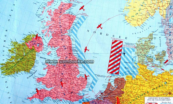 1940 Nazi color map North Sea, mine fields