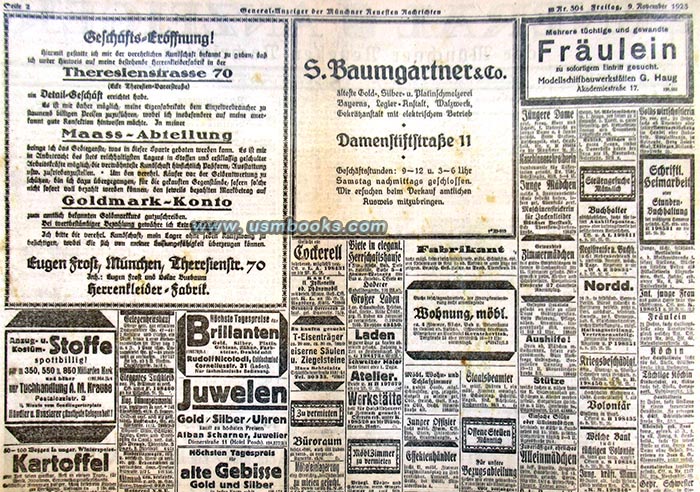 Mnchner Neueste Nachrichten 9 November 1923, Nazi Putsch