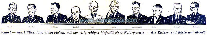 Admiral Doenitz, Admiral raeder, Baldur von Schirach, Albert Speer, Fritz Sauckel, Arthur Seys-Inquart, Alfred Jodl, Franz von Papen