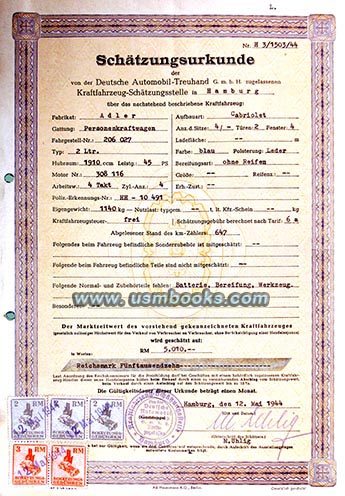 official appraisal certificate 1944 Hamburg