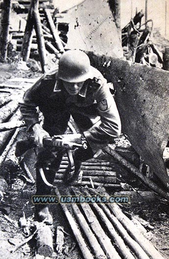 Nazi soldier with rifle in trenches at leningrad