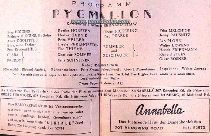 Bernard Shaw PYGMALION program from Shanghai 