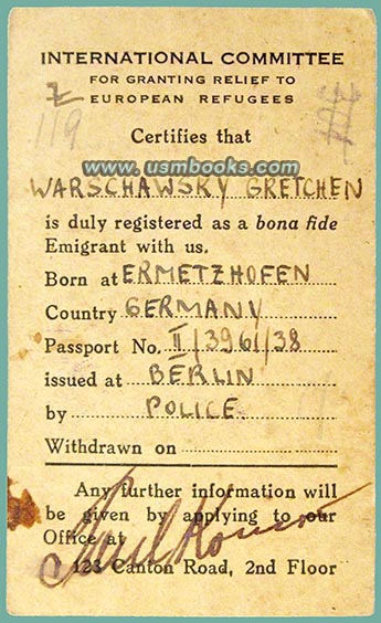 International Committee for Granting Relief to European Refugees; Gretl Oestreicher Warschawski