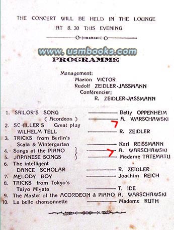 Hakozaki Maru dinner program Sunday 26 February 1939