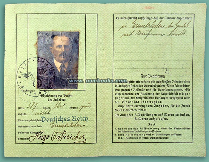 1937 Legitimationskarte Hugo Oestreicher