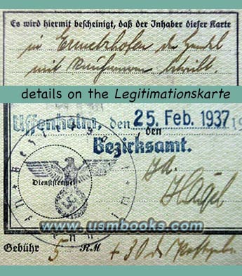 Nazi eagle and swastika stamp on Jewish ID