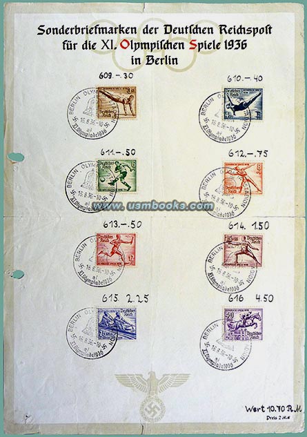 Sonderbriefmarken der Deutschen Reichspost fUr die XI. Olympischen Spiele 1936 in Berlin