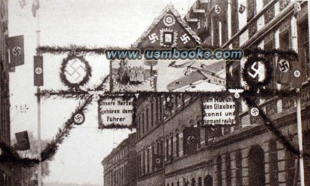 swastika banner decorated streets after the liberation