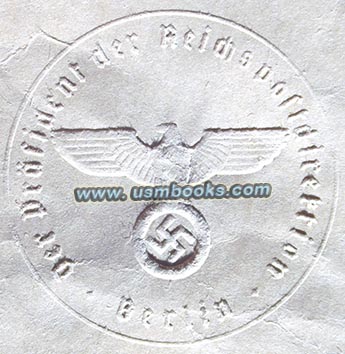 President der Reichspostdirektion Berlin Nazi eagle and swastika seal