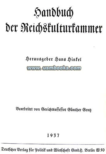 Handbuch der Reichskulturkammer, Hans Hinkel