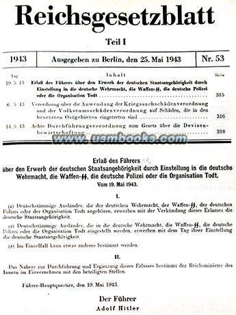 acquiring German citizenship through service in the Wehrmacht, Waffen-SS, Police or Organisation Todt