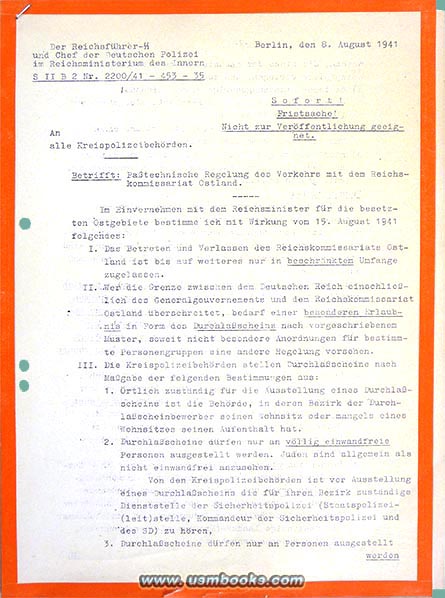 1941 Secret Directive Heydrich re: Reichskommissariat Ostland