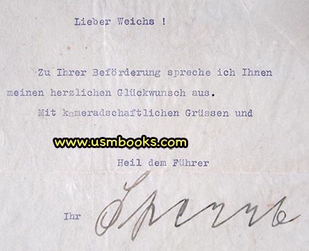 Nazi Field Marshal Sperrle signed letter